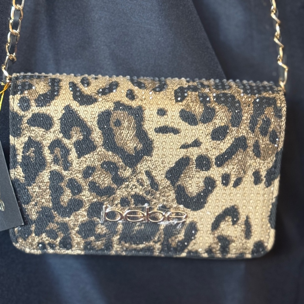 bebe Gold and Black Leopard Sequin Clutch